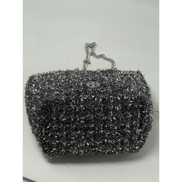 Tory Burch Will Metallic Tweed Small Drawstring Cross body Black chain bag - Picture 2 of 6
